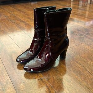 Aquatalia burgundy patent leather boots